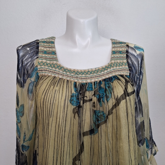 Rancho Estancia Embroidered Floral Fairy Wide Bell Sleeve Babydoll Blouse Size M - Picture 2 of 15